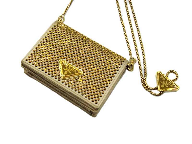 プラダ買取 ラインストーンショルダーカードケース 1MR024